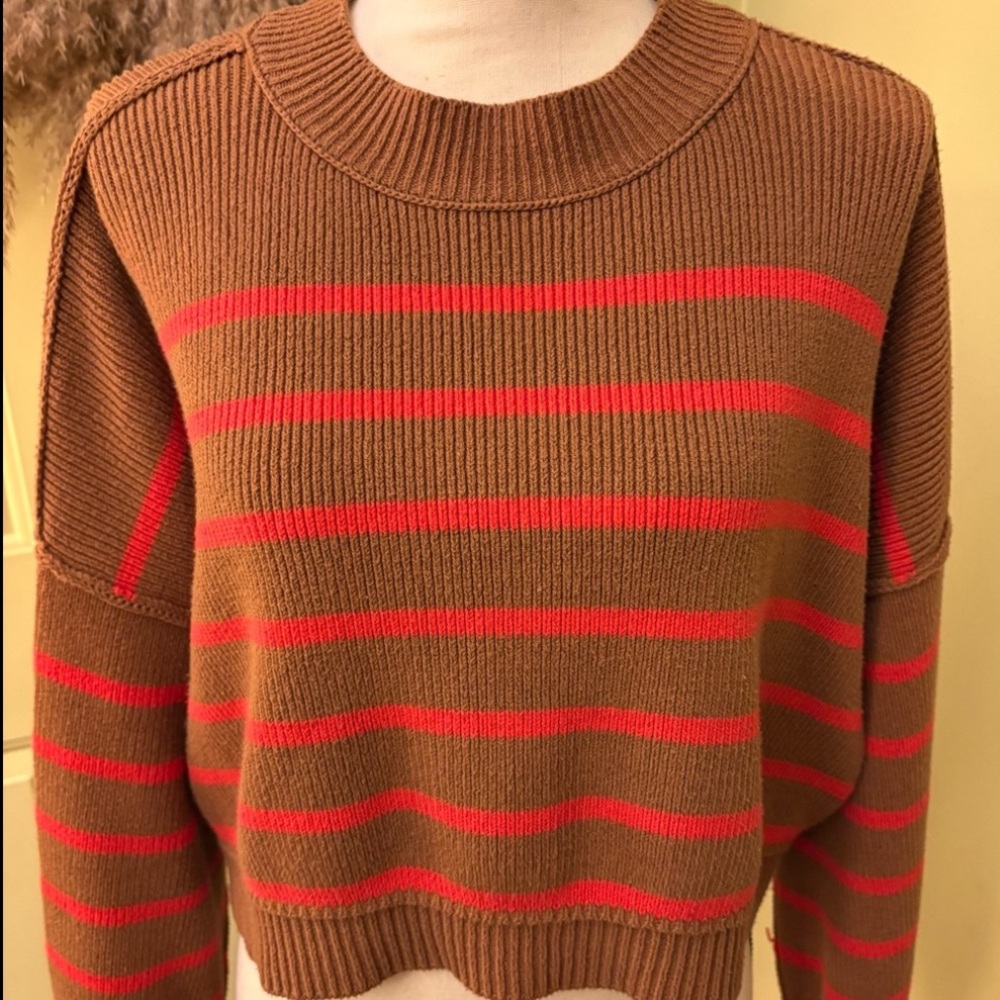NWOT FREE PEOPLE Easy Street Stripe Crop Pullover size S - Picture 4 of 12